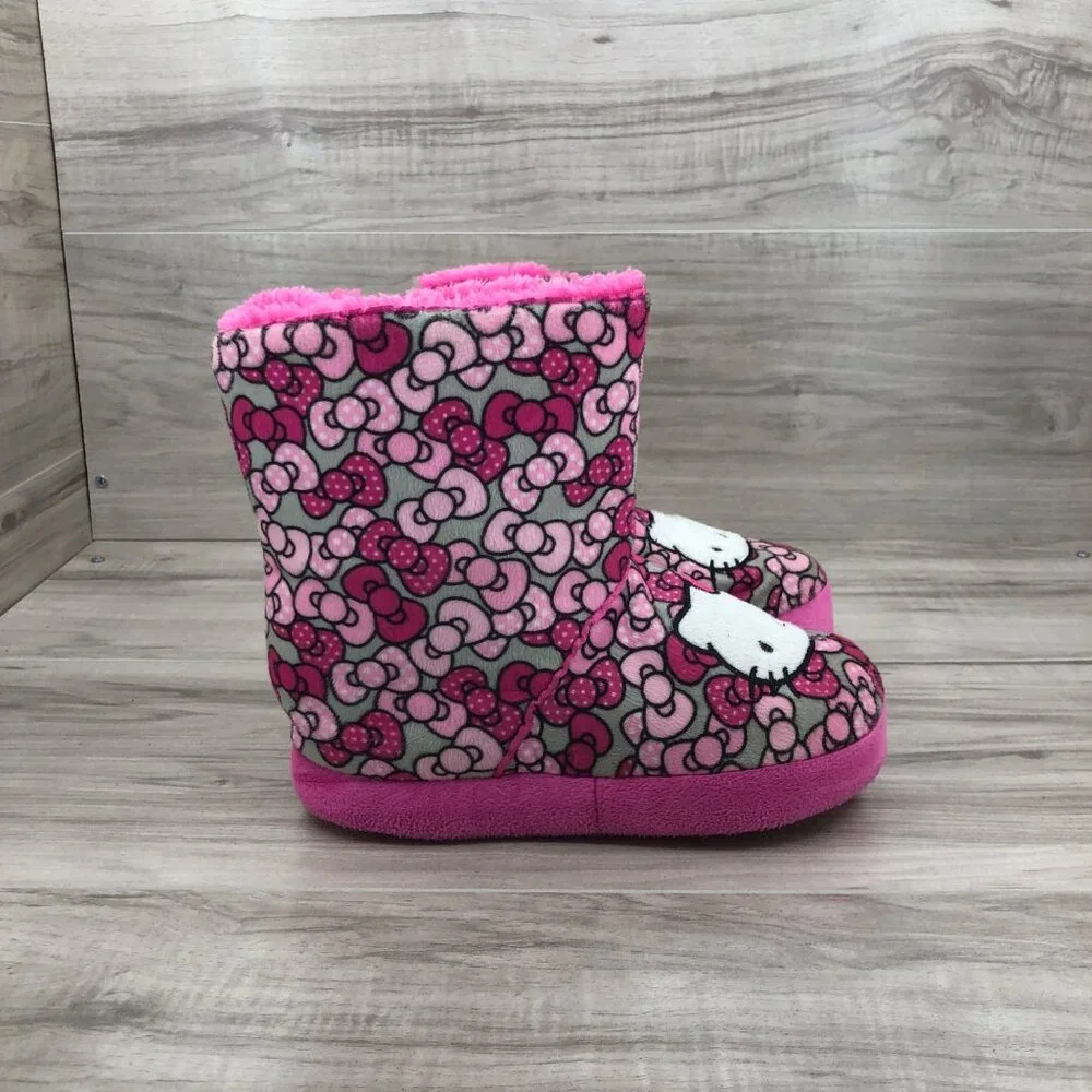 Hello Kitty Sanrio Boot Slippers Kids 2/3 Pink Fabric